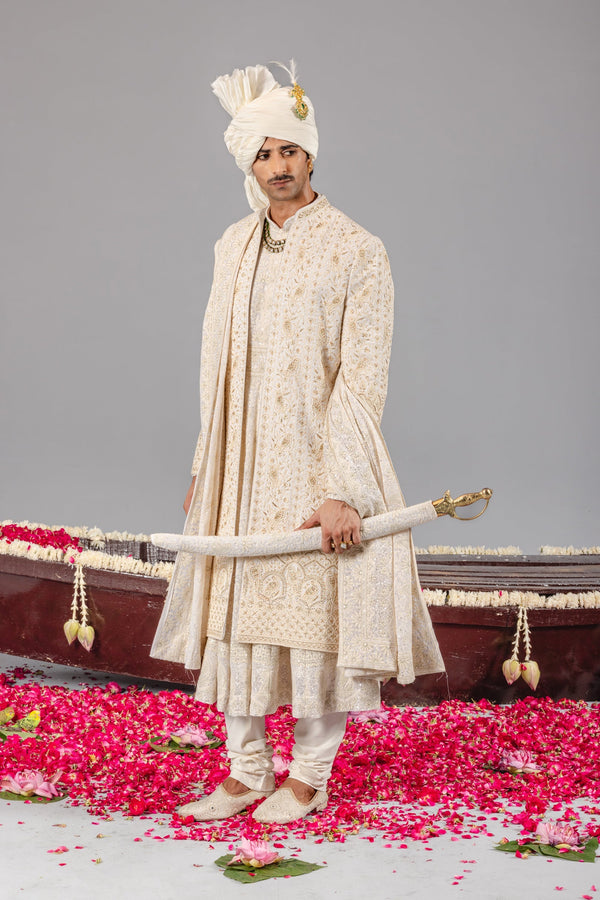 Sufi Sonchidiya Ivory Sherwani Set