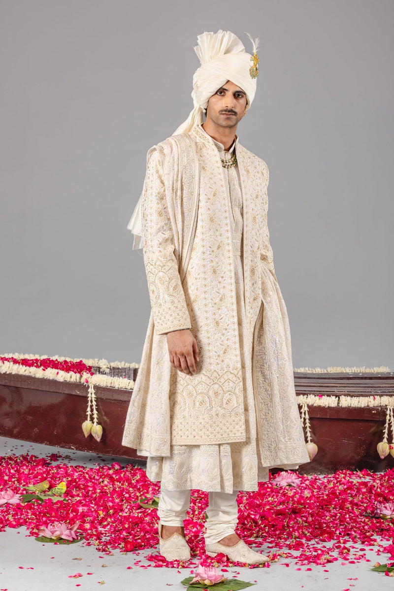 Sufi Sonchidiya Ivory Sherwani Set