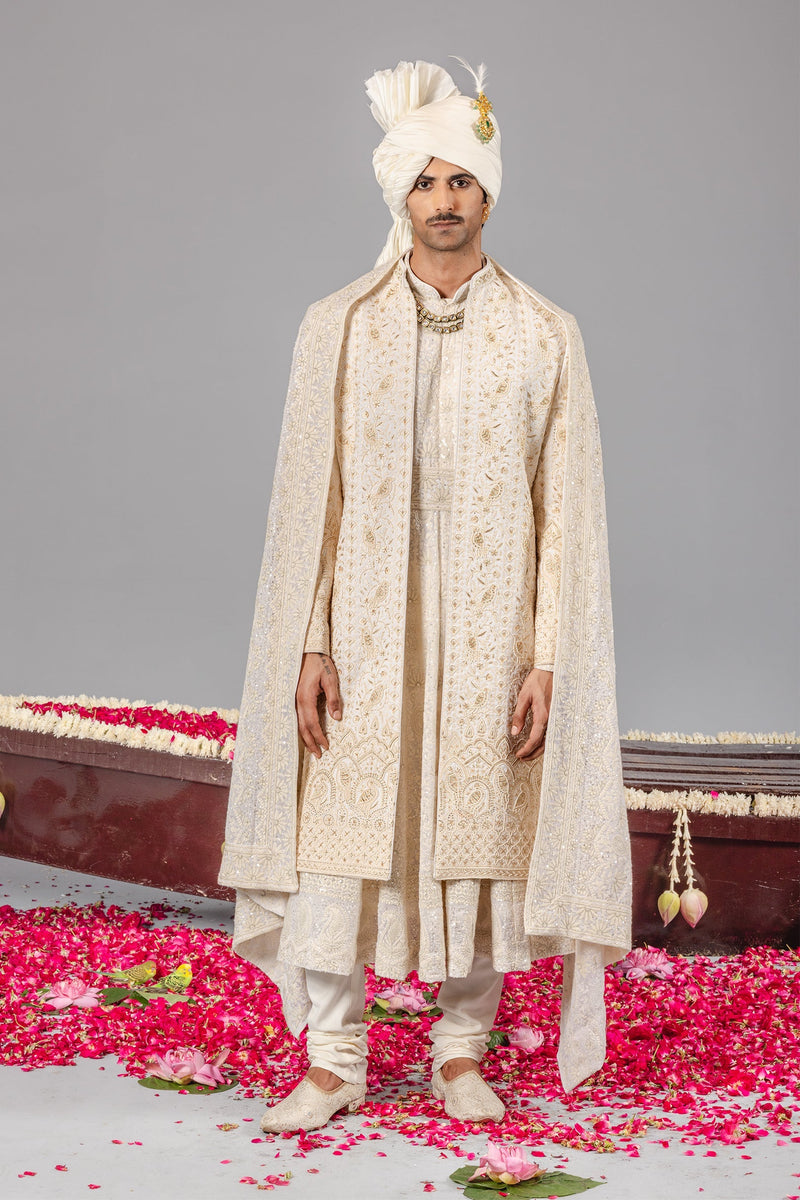 Sufi Sonchidiya Ivory Sherwani Set