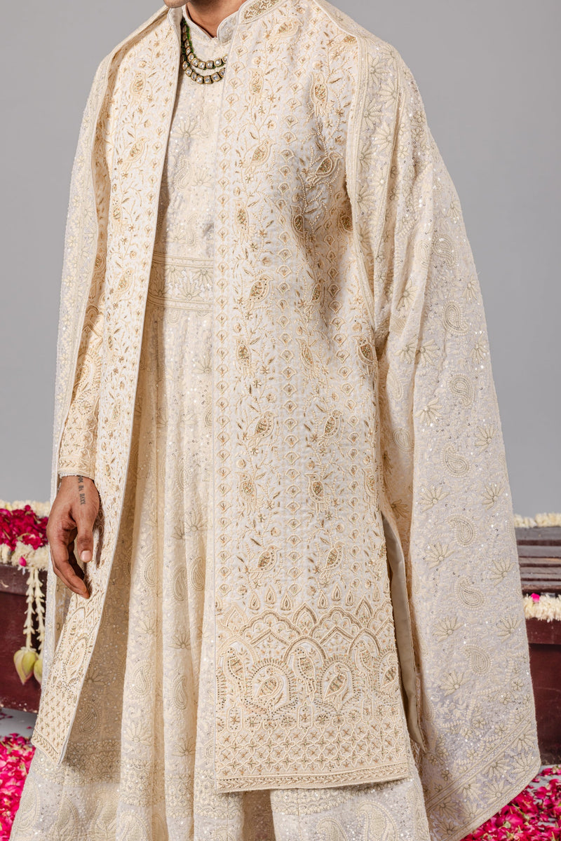 Sufi Sonchidiya Ivory Sherwani Set