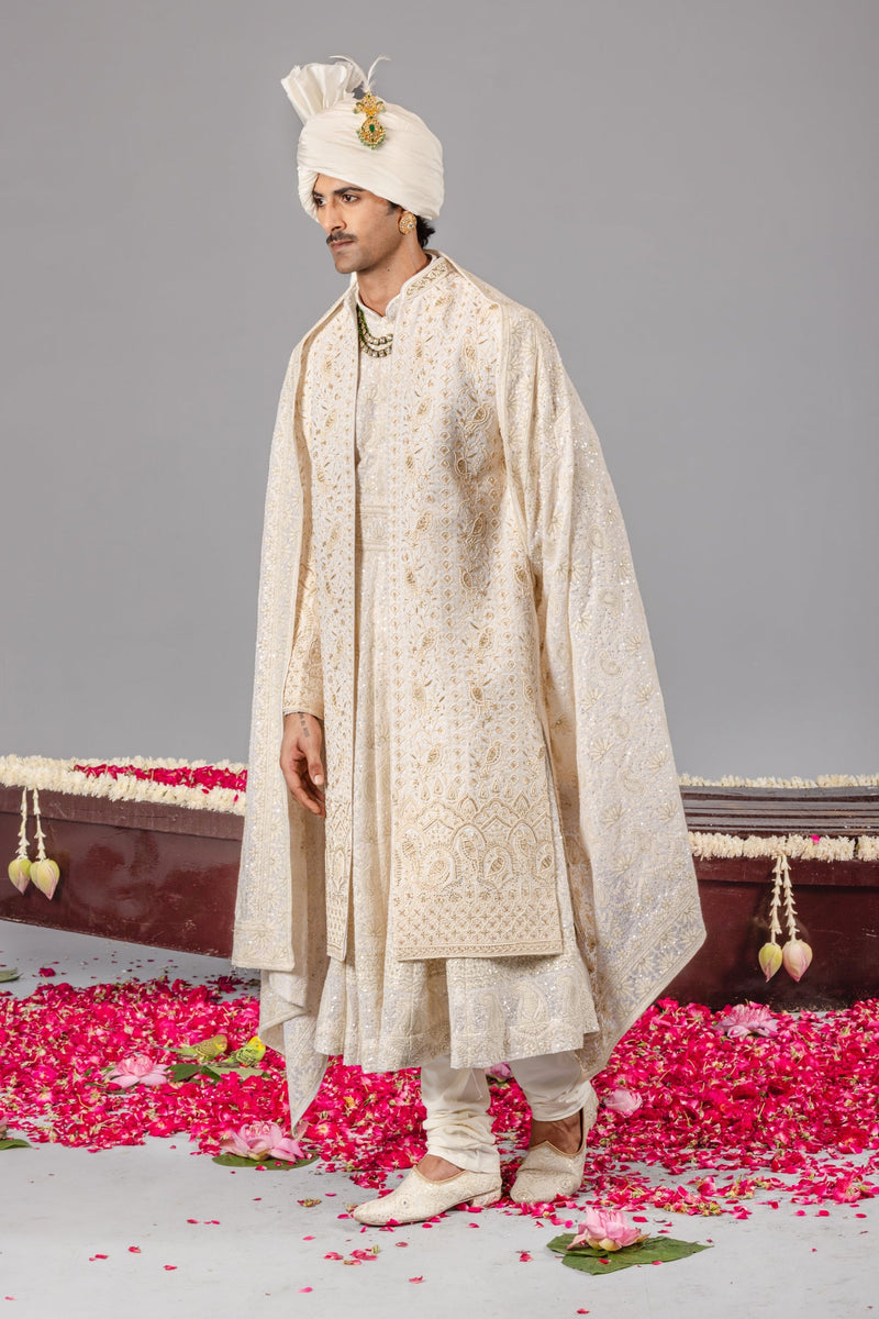 Sufi Sonchidiya Ivory Sherwani Set