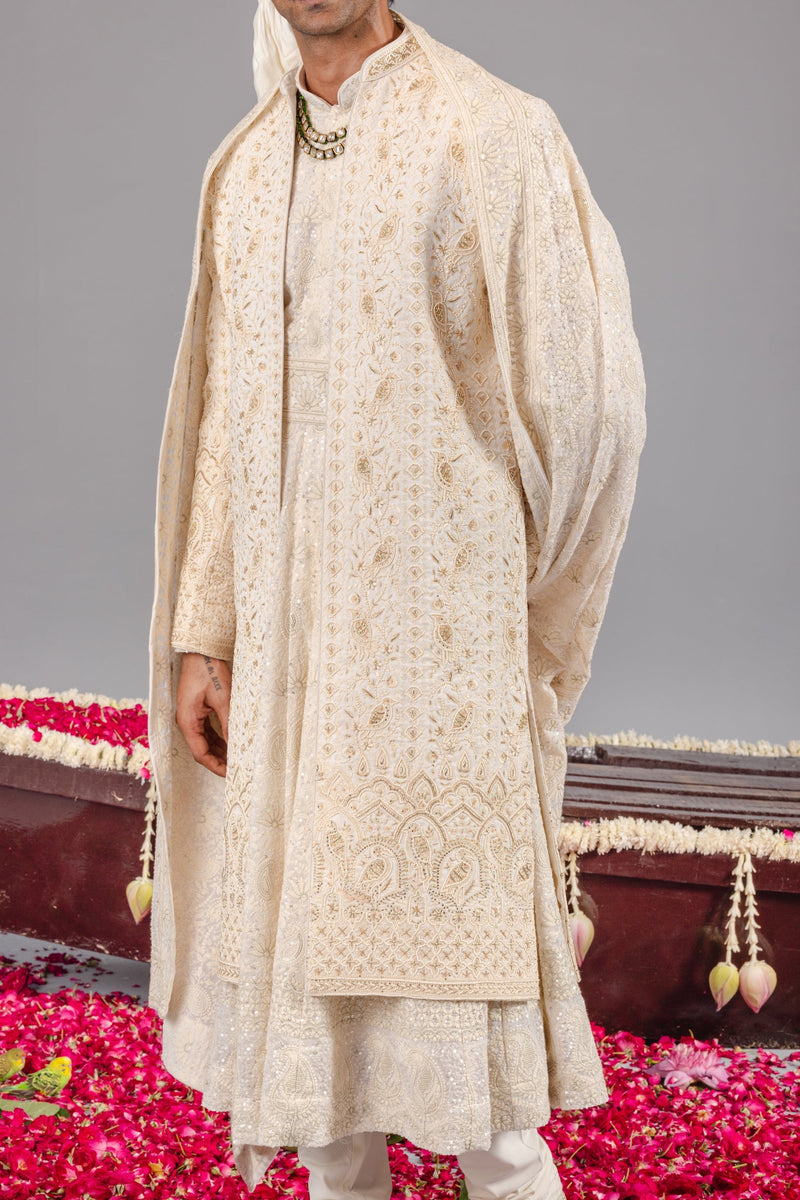 Sufi Sonchidiya Ivory Sherwani Set