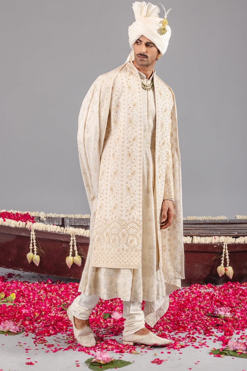 Sufi Sonchidiya Ivory Sherwani Set