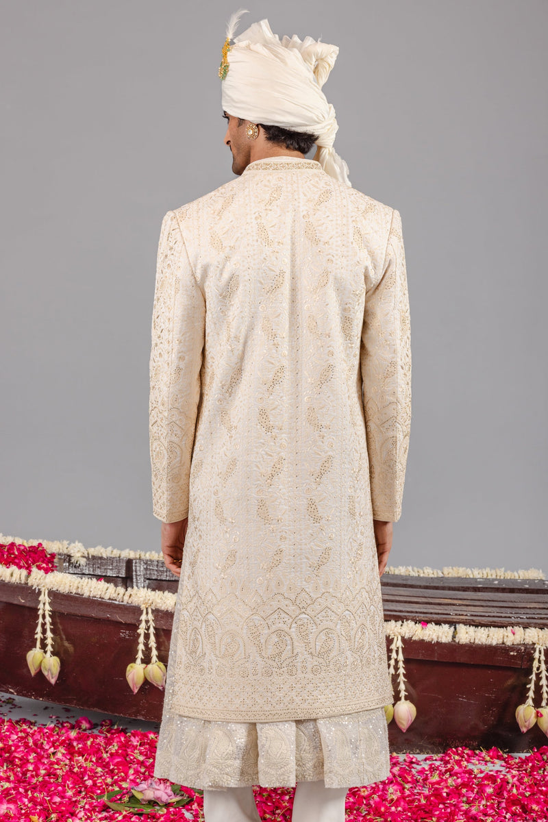 Sufi Sonchidiya Ivory Sherwani Set