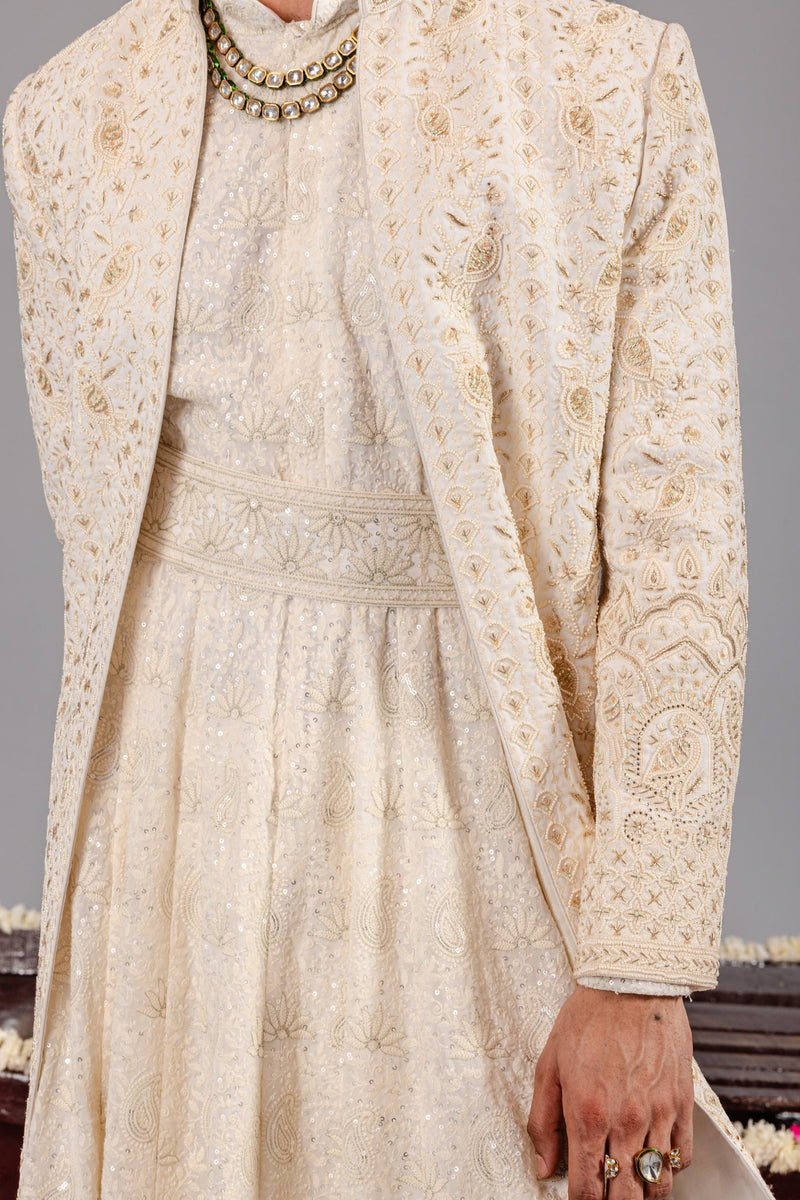 Sufi Sonchidiya Ivory Sherwani Set