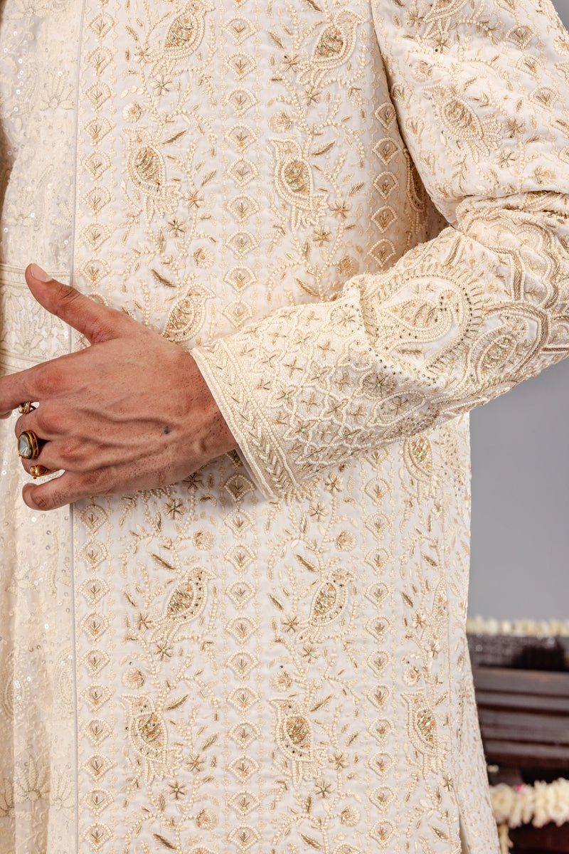 Sufi Sonchidiya Ivory Sherwani Set