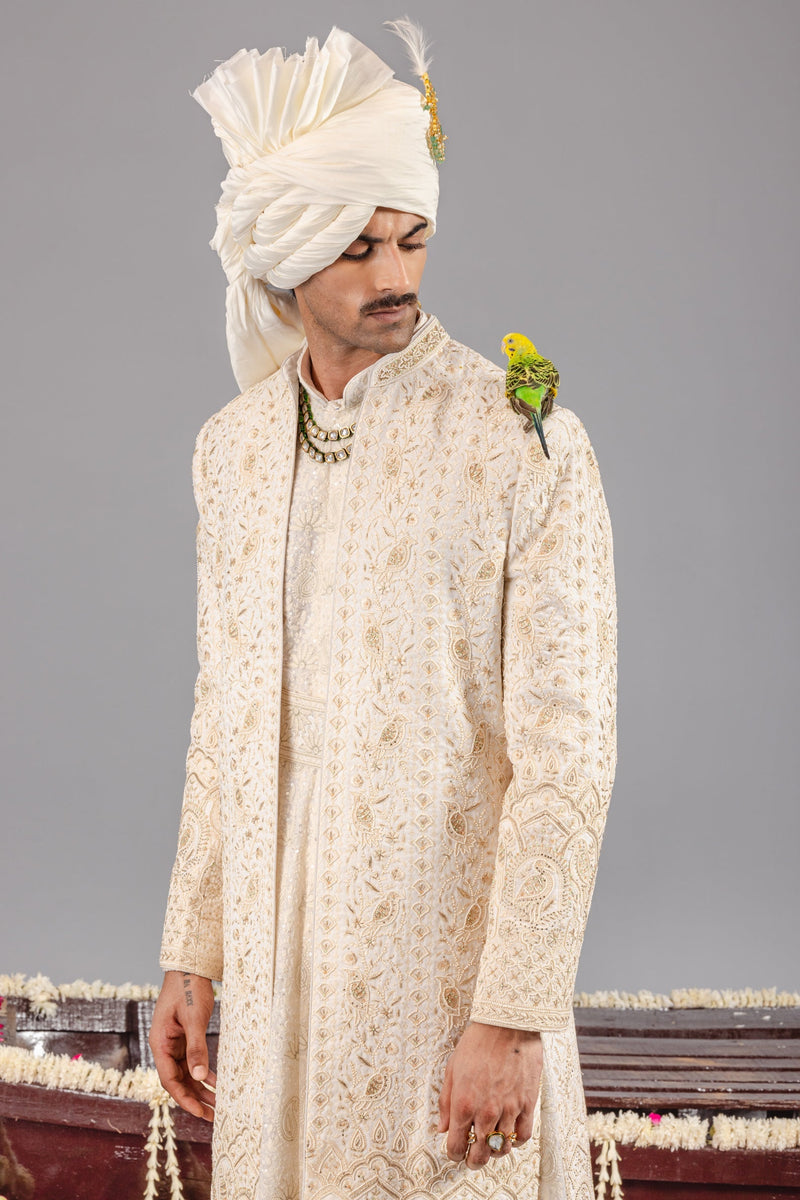 Sufi Sonchidiya Ivory Sherwani Set