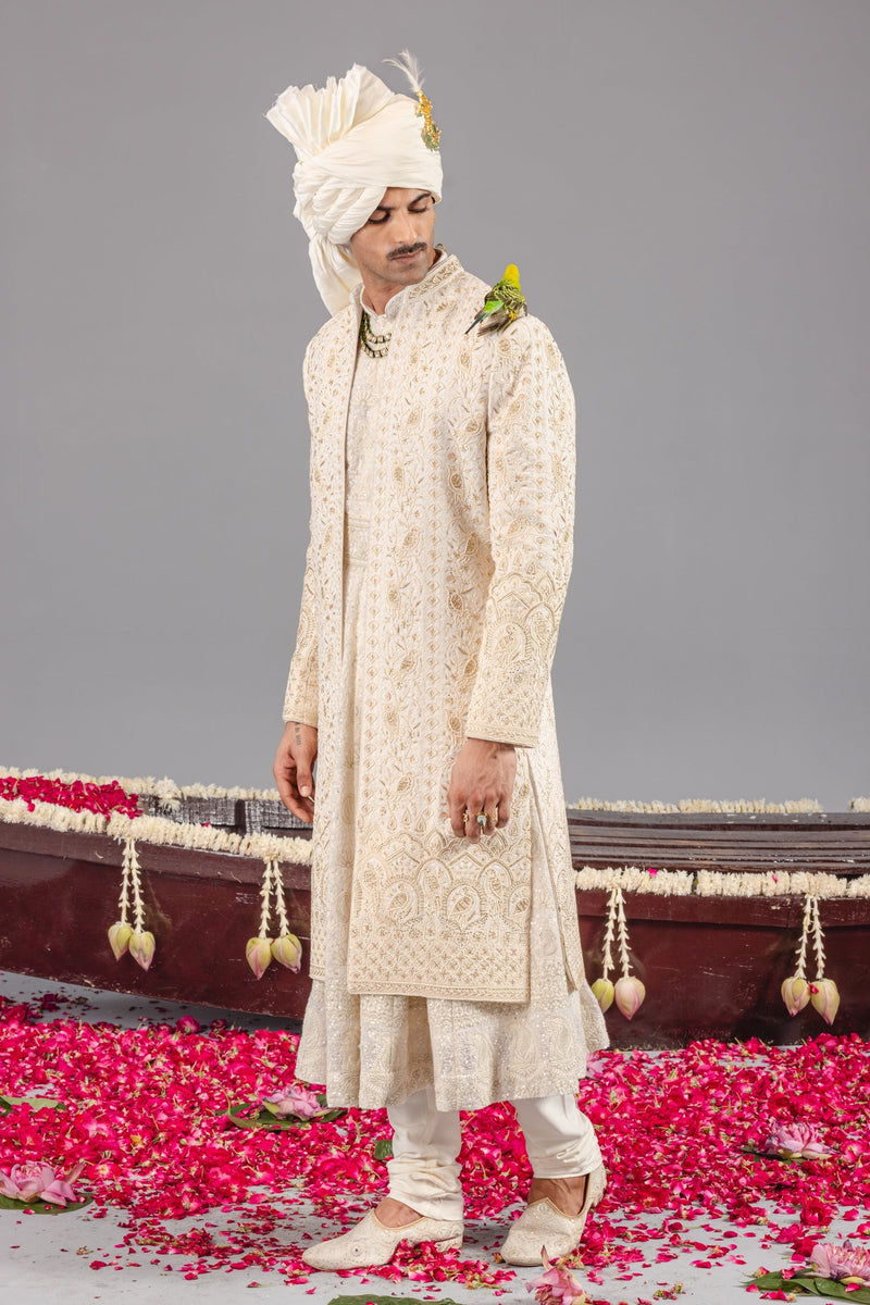 Sufi Sonchidiya Ivory Sherwani Set