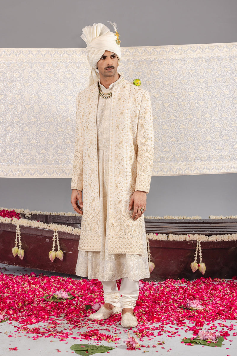 Sufi Sonchidiya Ivory Sherwani Set