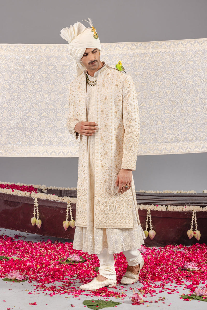 Sufi Sonchidiya Ivory Sherwani Set