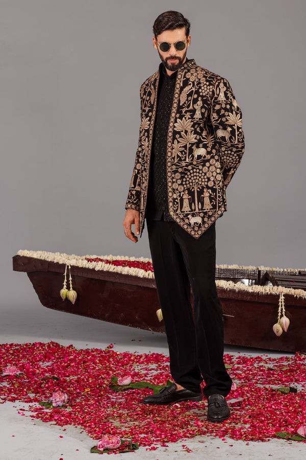 Pichwai Black Jodhpuri Set