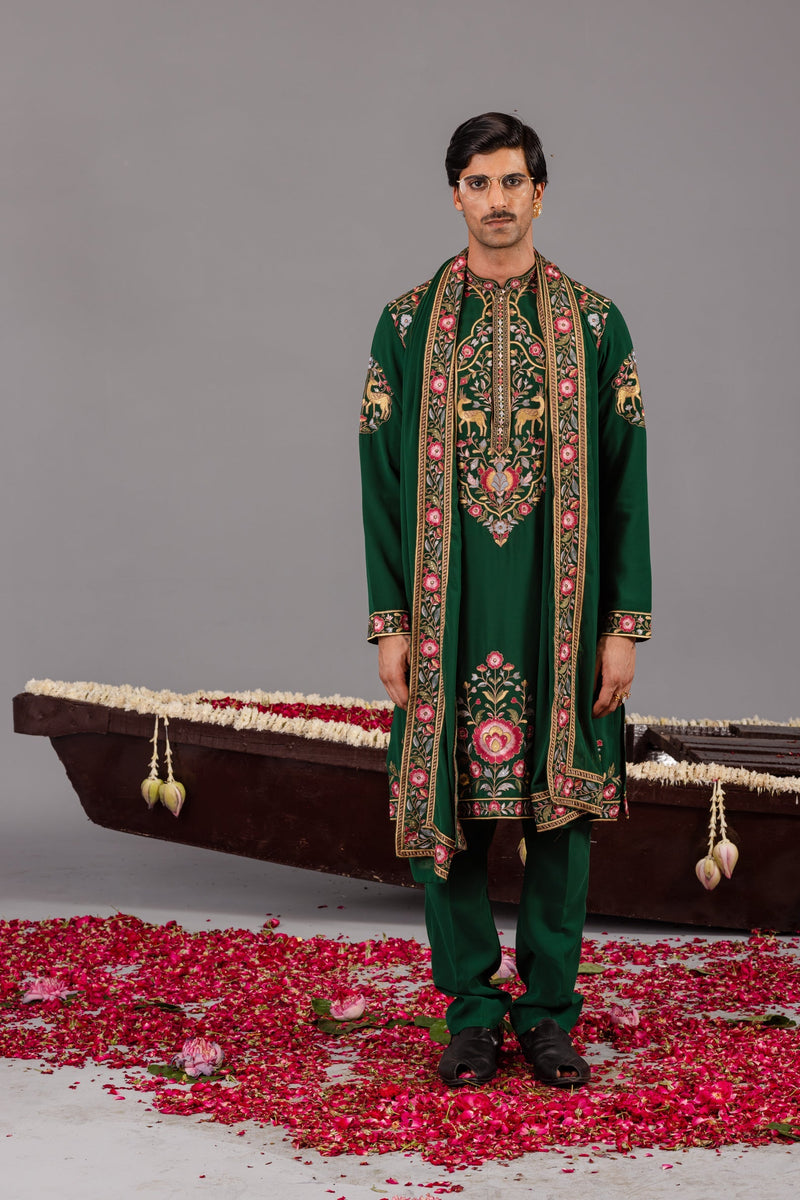 Deer Garden Bottle Green Kurta Set