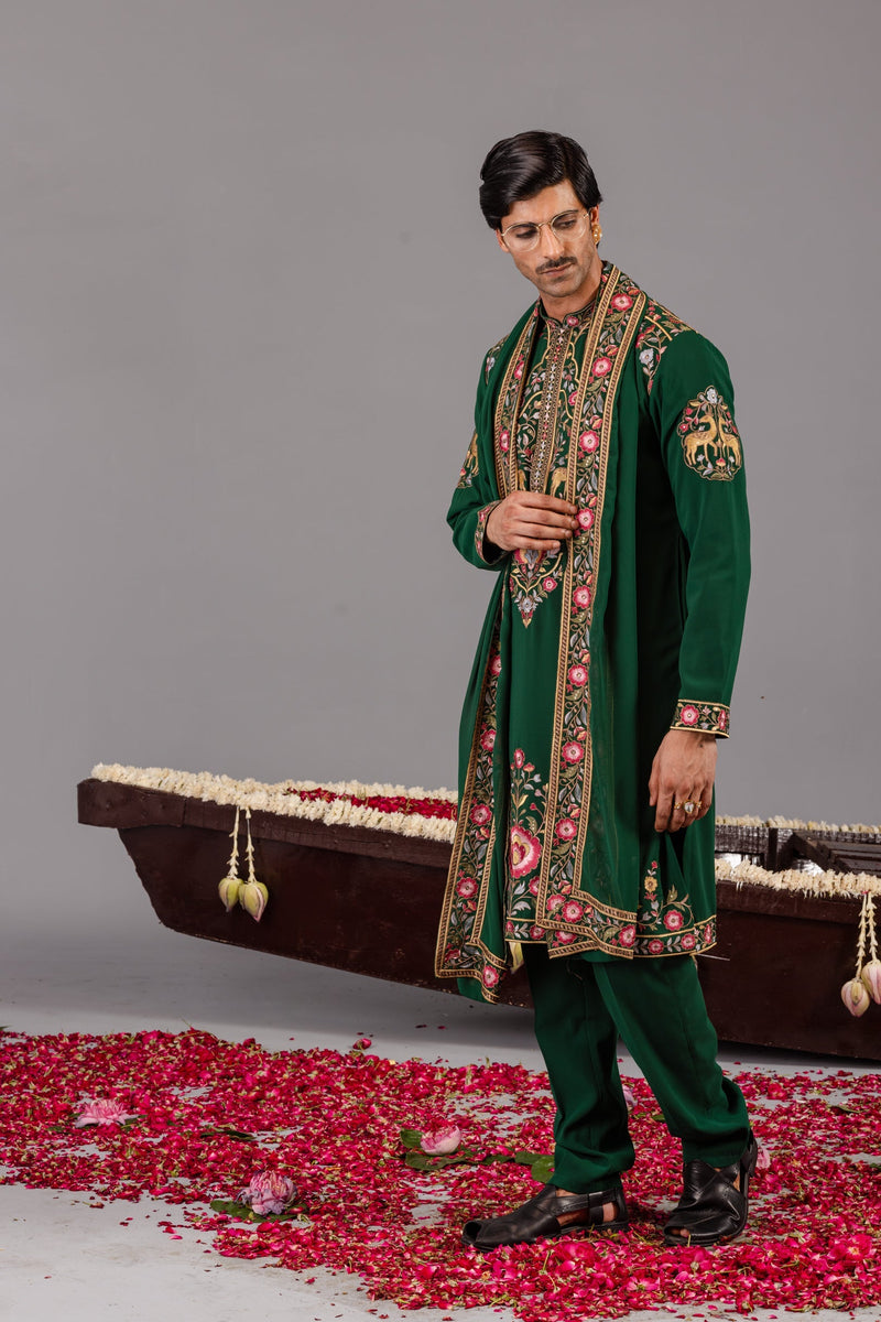 Deer Garden Bottle Green Kurta Set