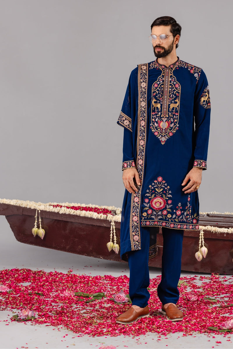Deer Garden Blue Kurta Set