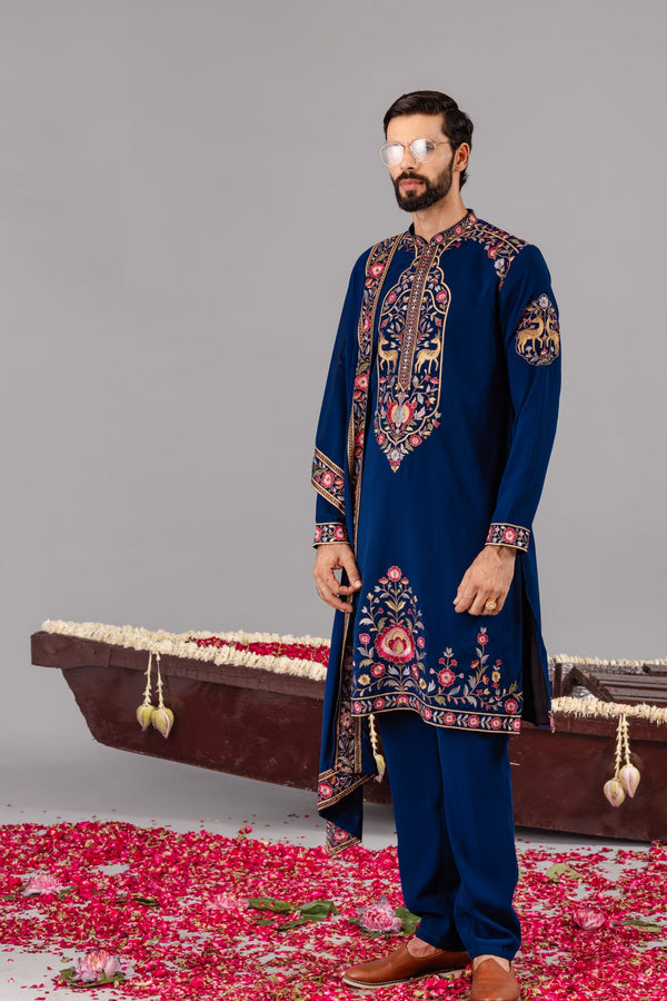 Deer Garden Blue Kurta Set