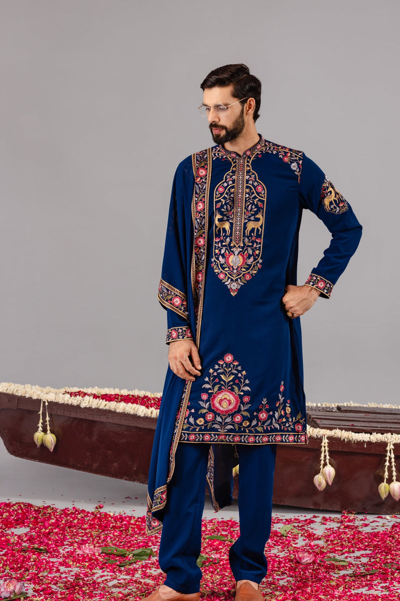 Deer Garden Blue Kurta Set