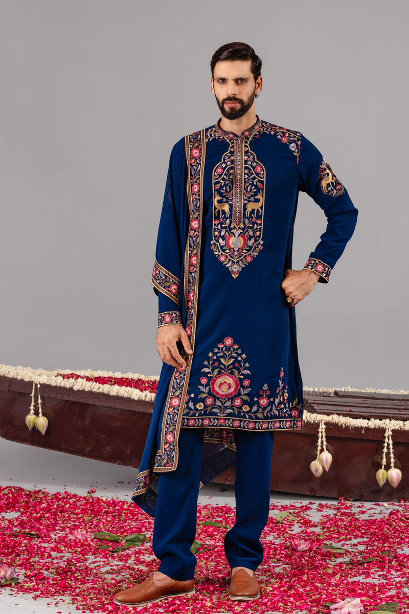 Deer Garden Blue Kurta Set