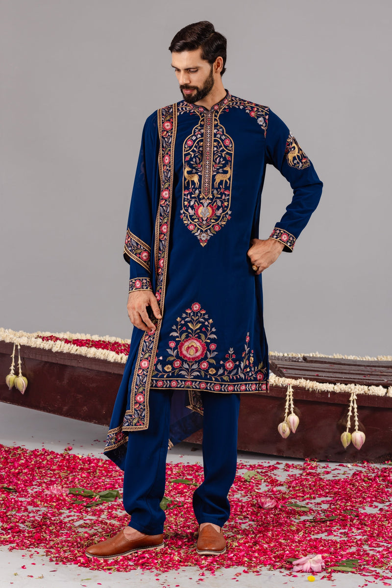 Deer Garden Blue Kurta Set