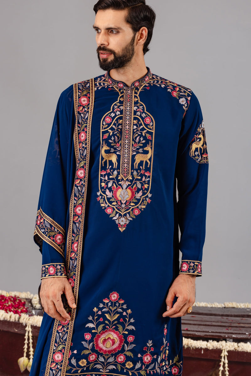 Deer Garden Blue Kurta Set