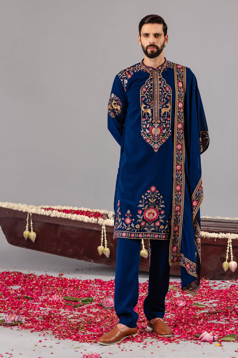 Deer Garden Blue Kurta Set