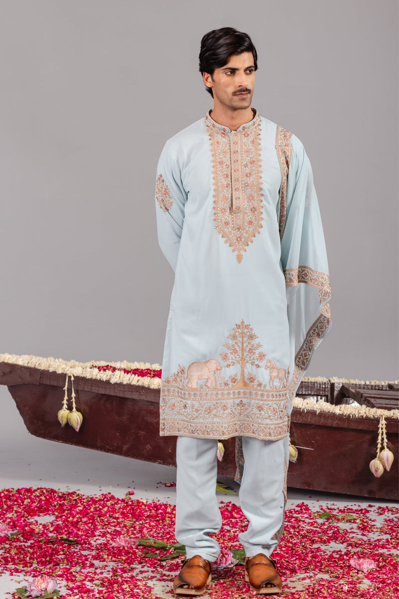 Chaar Kadam Sky Blue Kurta Set
