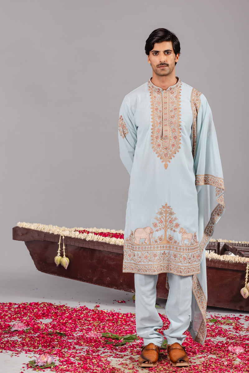 Chaar Kadam Sky Blue Kurta Set