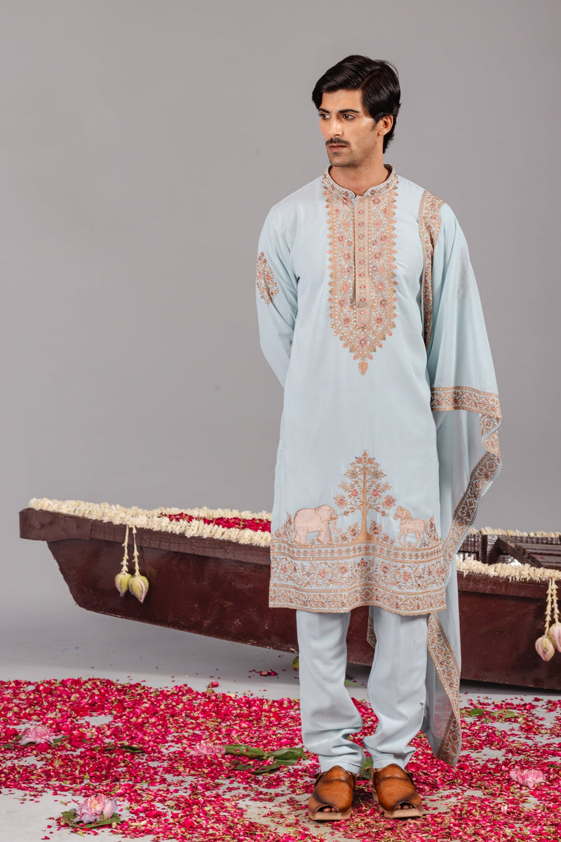 Chaar Kadam Sky Blue Kurta Set