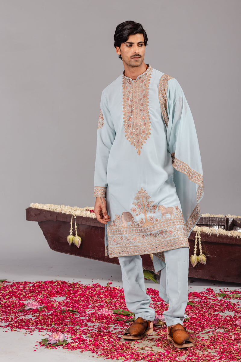 Chaar Kadam Sky Blue Kurta Set