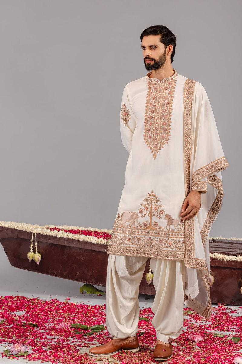 Chaar Kadam Cream Kurta Set