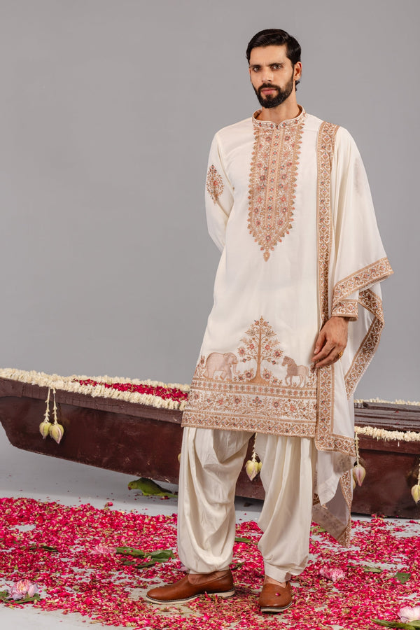 Chaar Kadam Cream Kurta Set