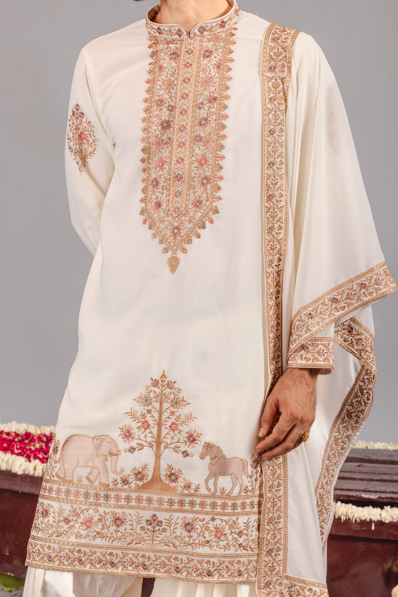 Chaar Kadam Cream Kurta Set