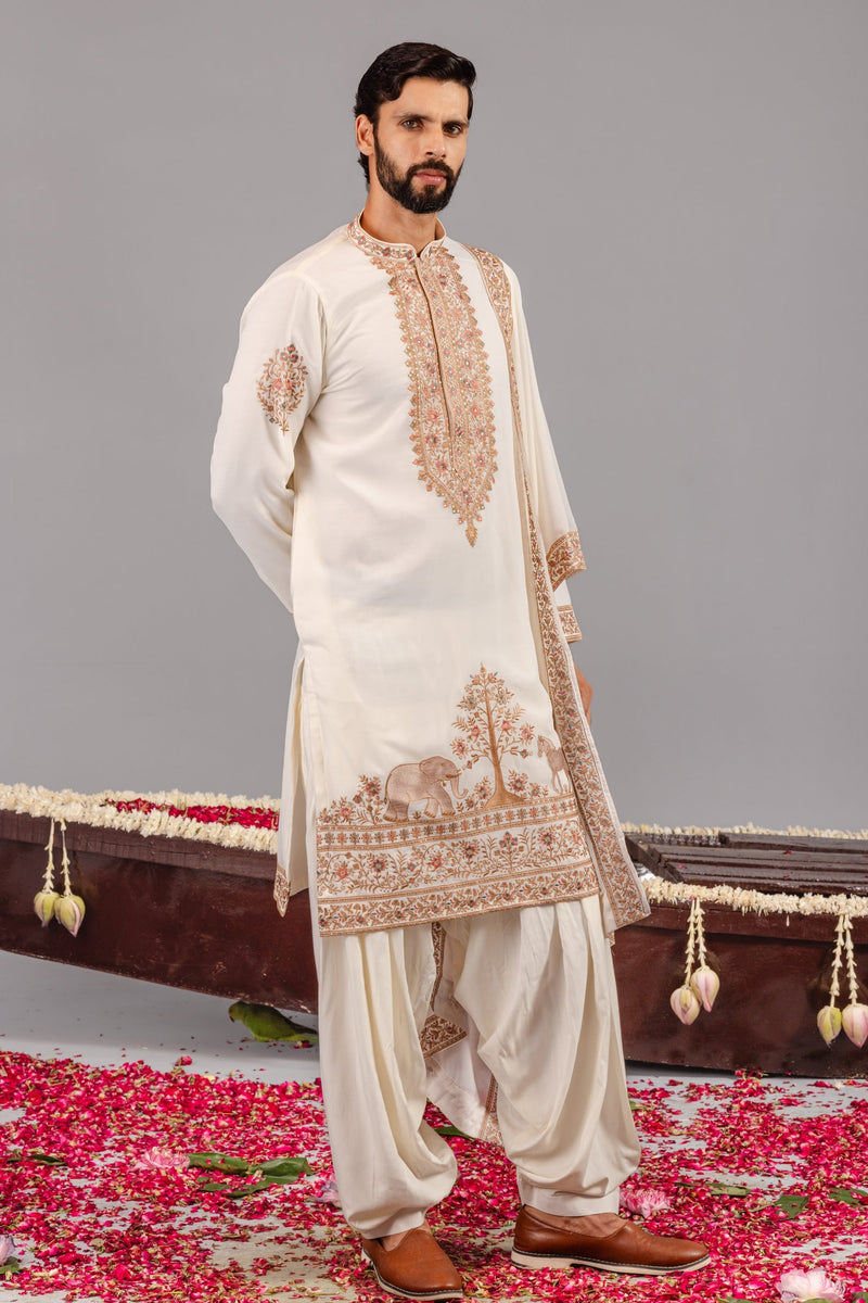 Chaar Kadam Cream Kurta Set