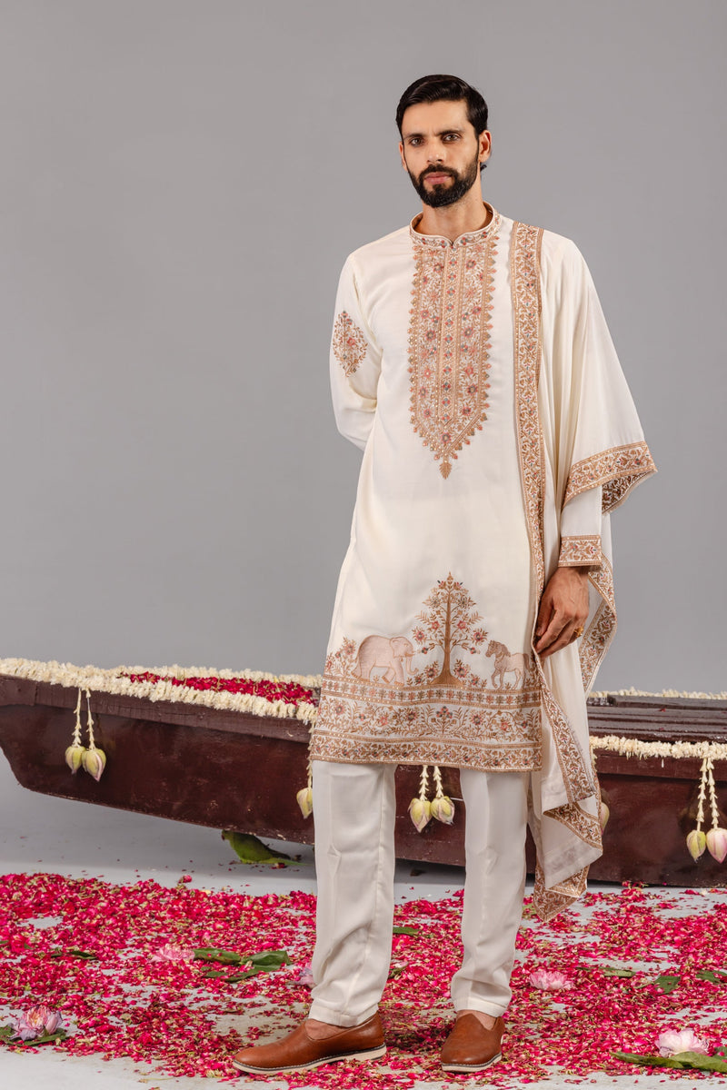 Chaar Kadam Cream Kurta Set