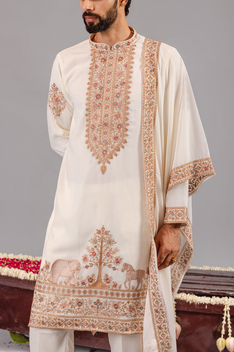Chaar Kadam Cream Kurta Set