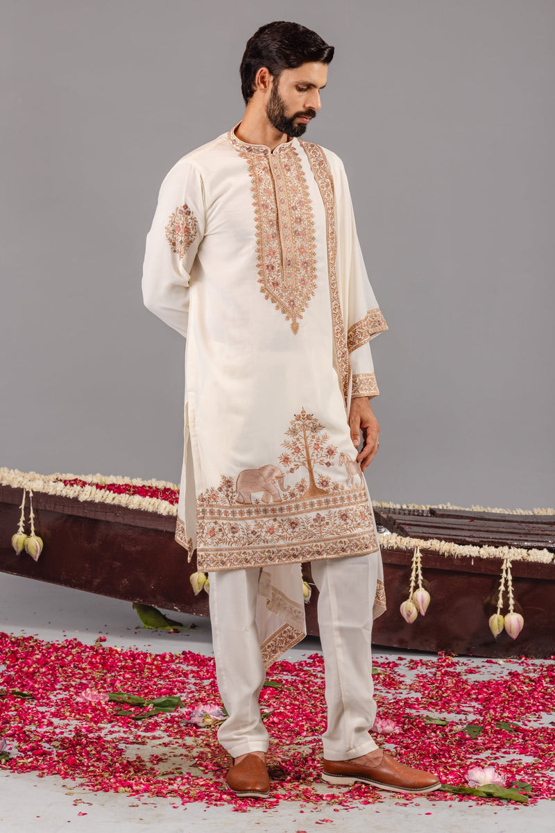 Chaar Kadam Cream Kurta Set