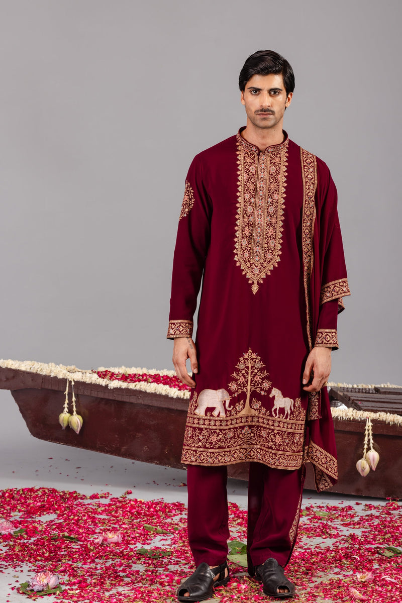 Chaar Kadam Wine Kurta Set