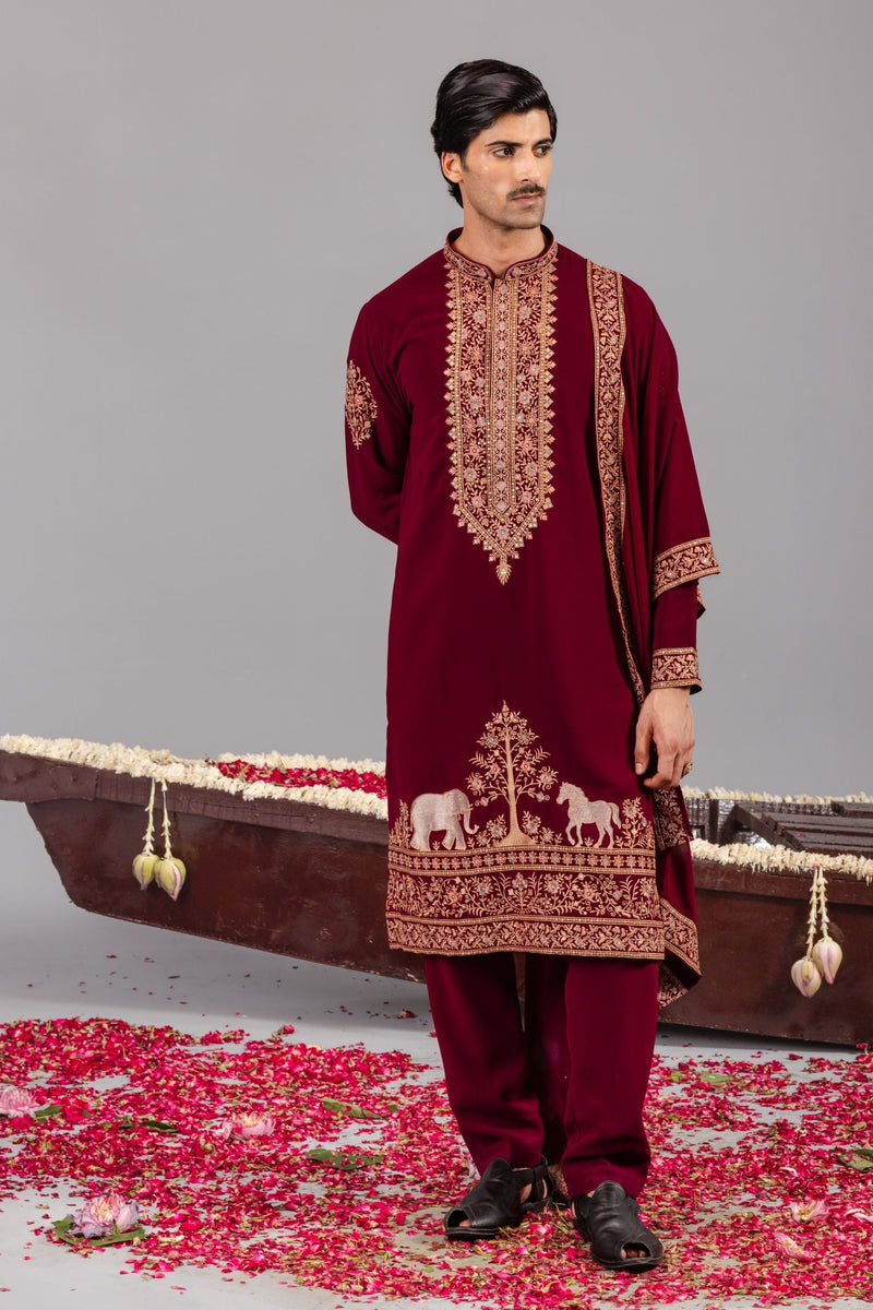 Chaar Kadam Wine Kurta Set