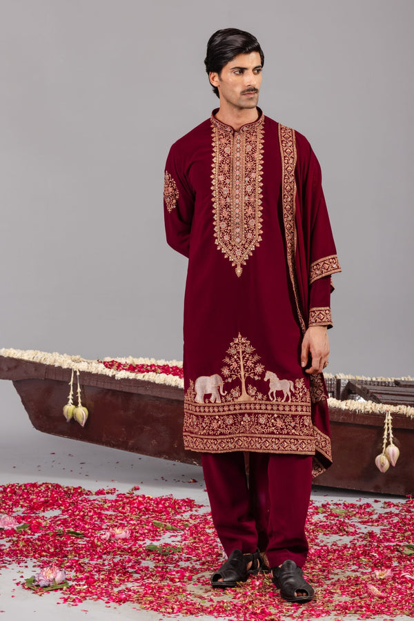 ASHISH BHATIA in Chaar Kadam Wine Kurta Set