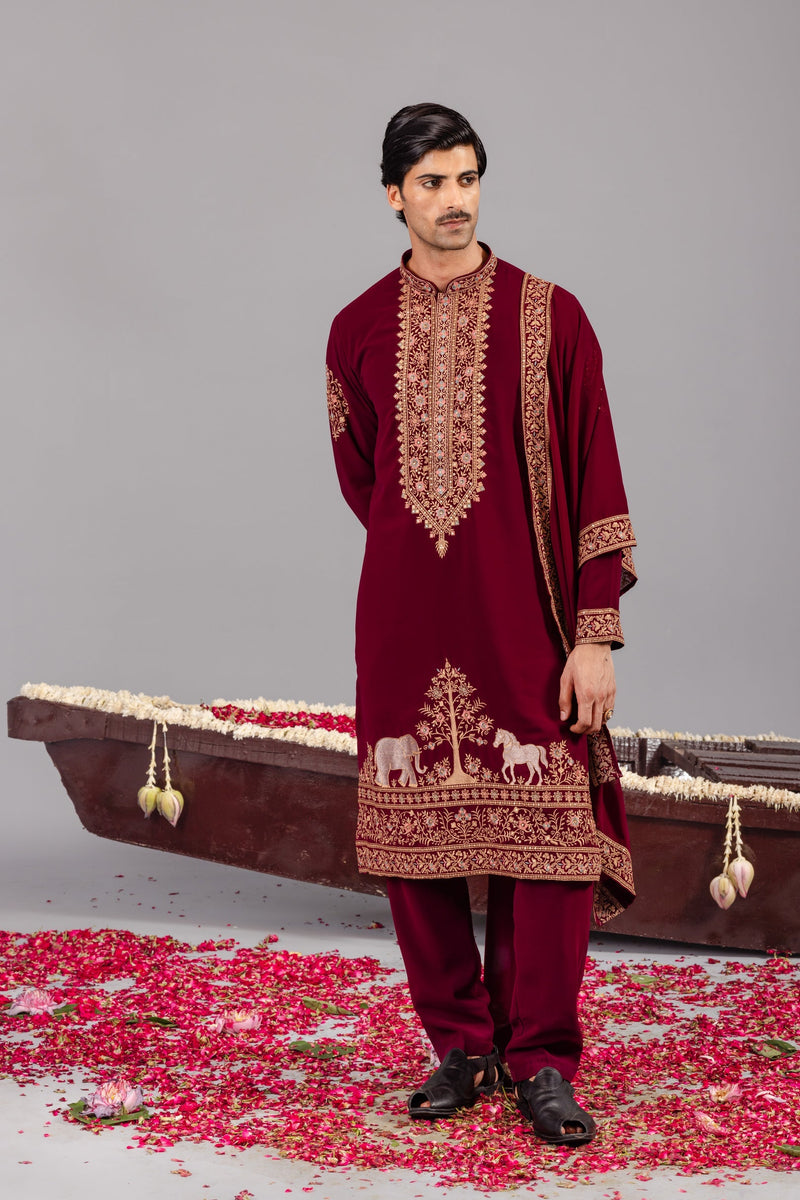 Chaar Kadam Wine Kurta Set