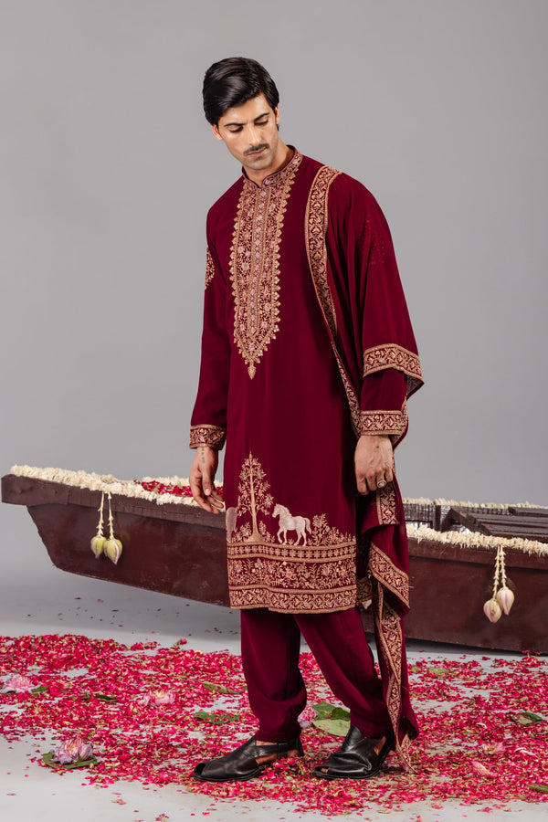 Chaar Kadam Wine Kurta Set