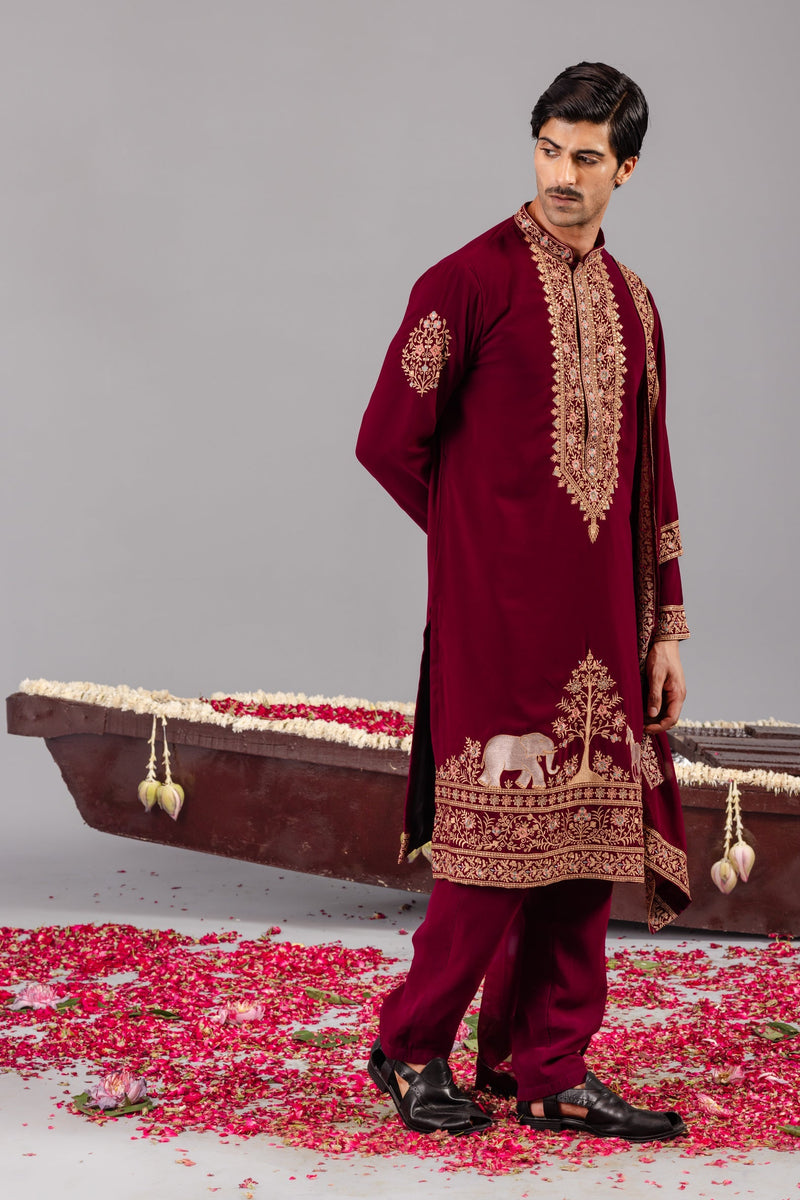 ASHISH BHATIA in Chaar Kadam Wine Kurta Set