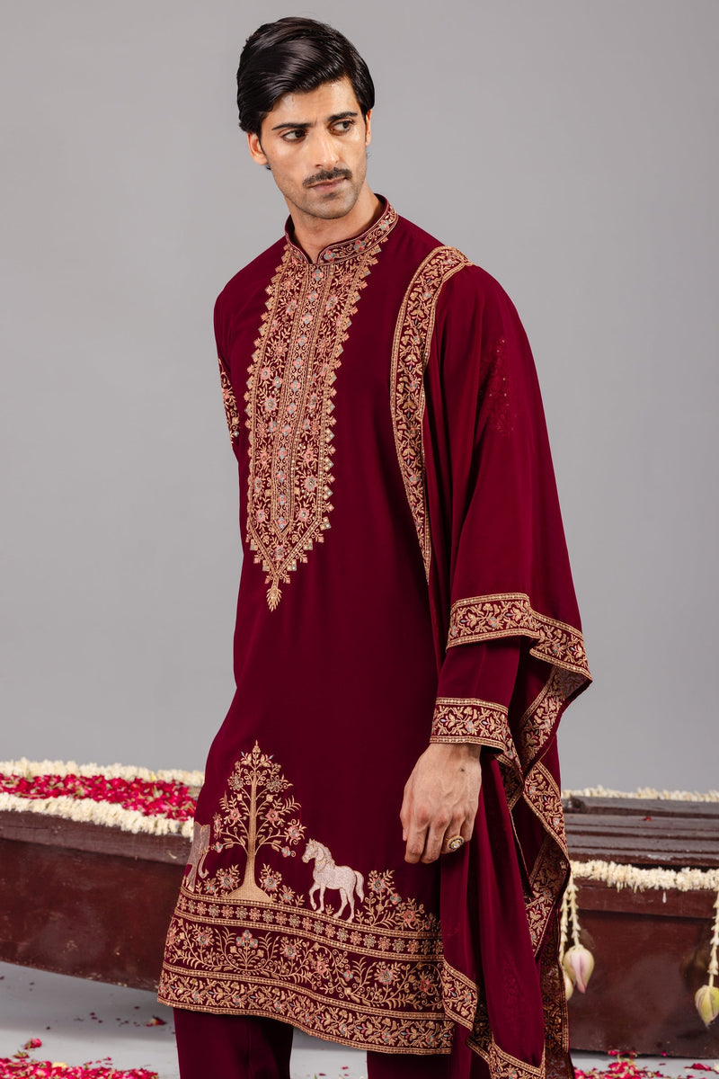 Chaar Kadam Wine Kurta Set