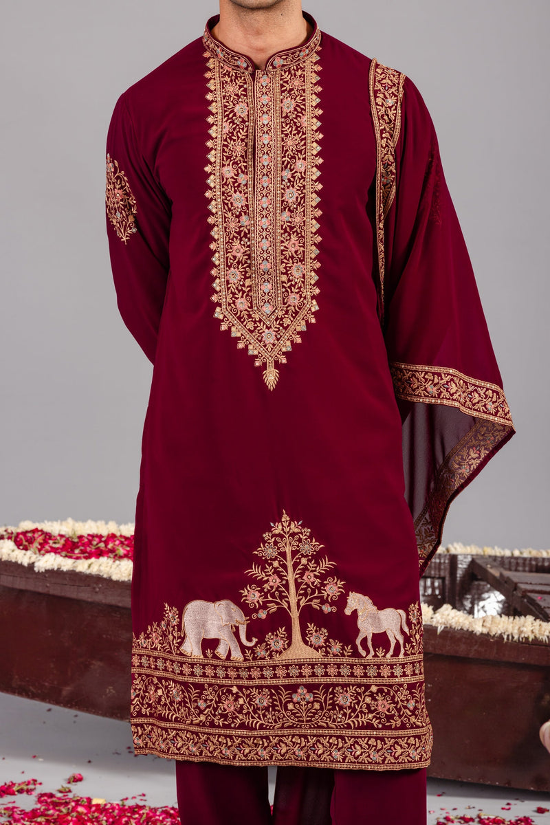 ASHISH BHATIA in Chaar Kadam Wine Kurta Set