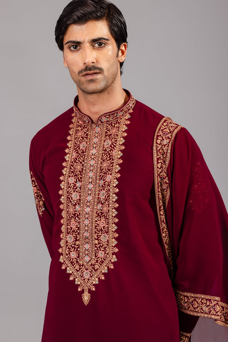 ASHISH BHATIA in Chaar Kadam Wine Kurta Set