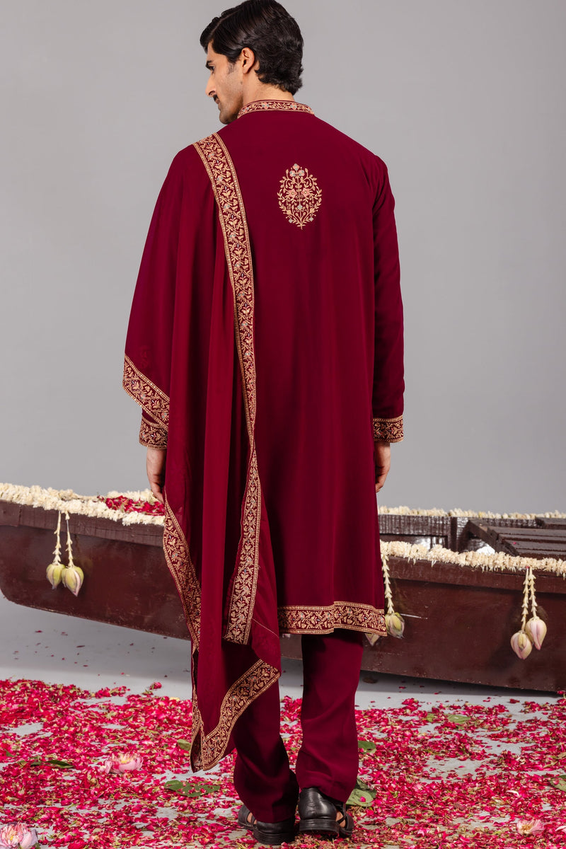 Chaar Kadam Wine Kurta Set