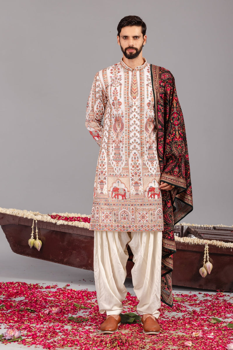 Karan Kundrra in Mughal Ivory Kurta Set