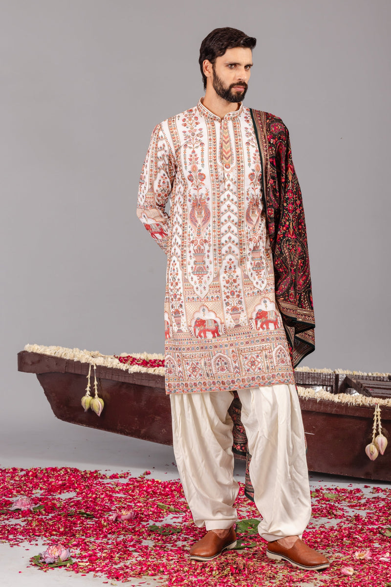𝗥𝗼𝗰𝗸𝘆 𝗝𝗮𝗶𝘀𝘄𝗮𝗹 in Mughal Ivory Kurta Set
