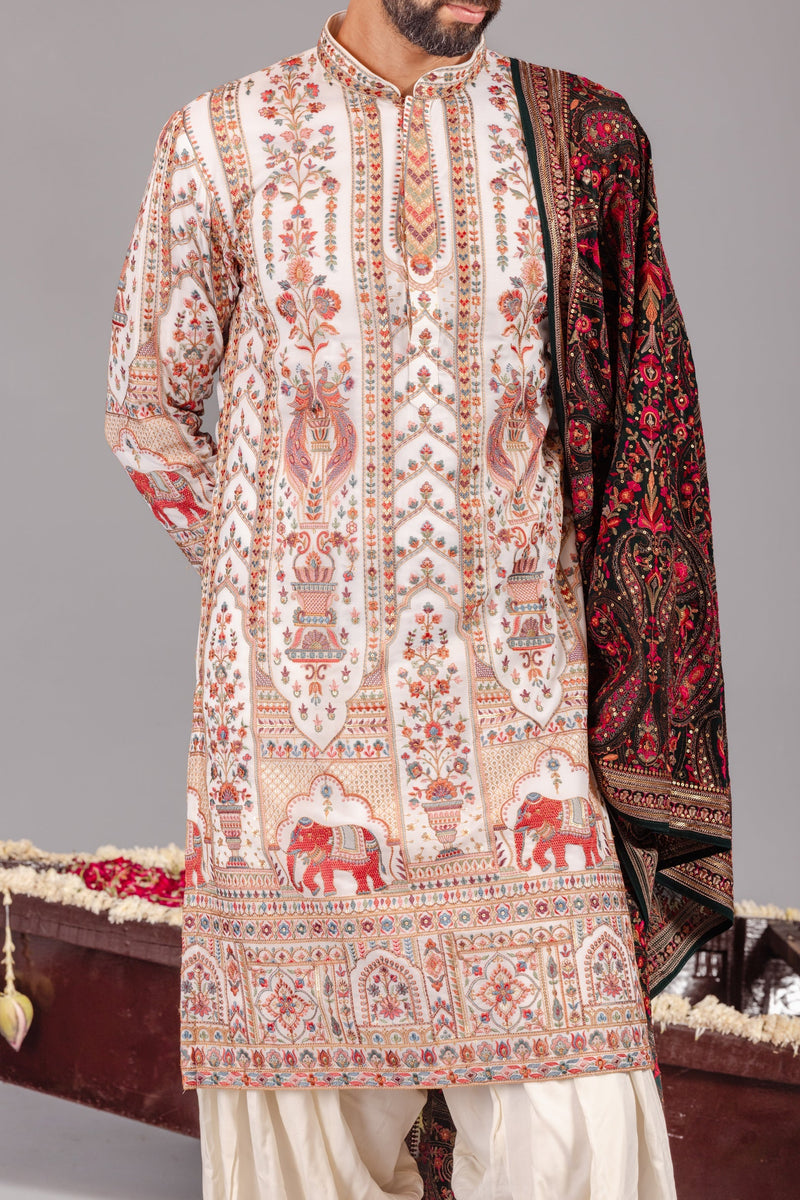 Karan Kundrra in Mughal Ivory Kurta Set