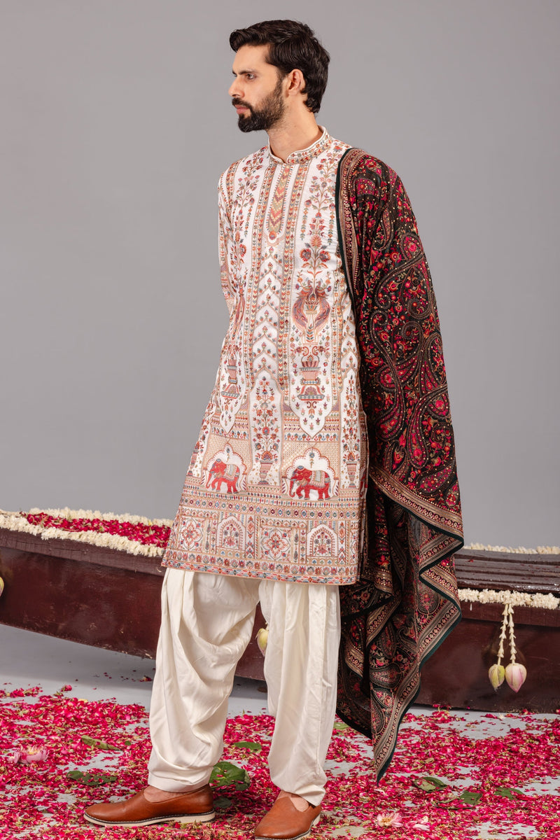 Karan Kundrra in Mughal Ivory Kurta Set