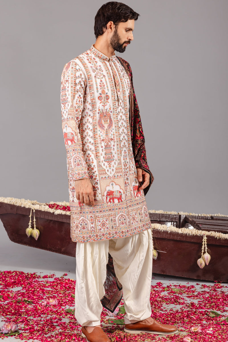 LAKSHAY GAUR in Mughal Ivory Kurta Set